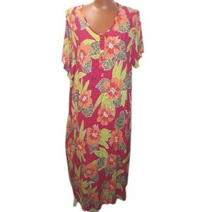 Desert Shores Hawaiian Patio Dress Tropical Pink Floral Beach Cover Up Woman O/S